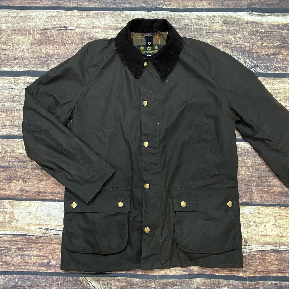 ❌SOLD❌ Barbour Ashby Wax Jacket Size XL Olive Green Sylkoil Zip-Up Coat Tartan